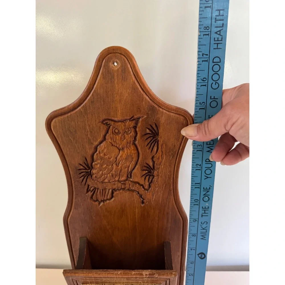 Vintage Wooden Owl Wall Organizer Mail Holder Cork Board Key Rack Rustic Decor